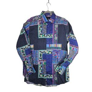 Etro Milano Floral Shirt Abstracto AOP Algodón L/S Hombre Botón Frontal Talla 43